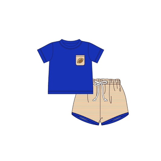 PRE ORDER - Funfetti Kids Orange/Blue Embroidered Football Pocket Short Set