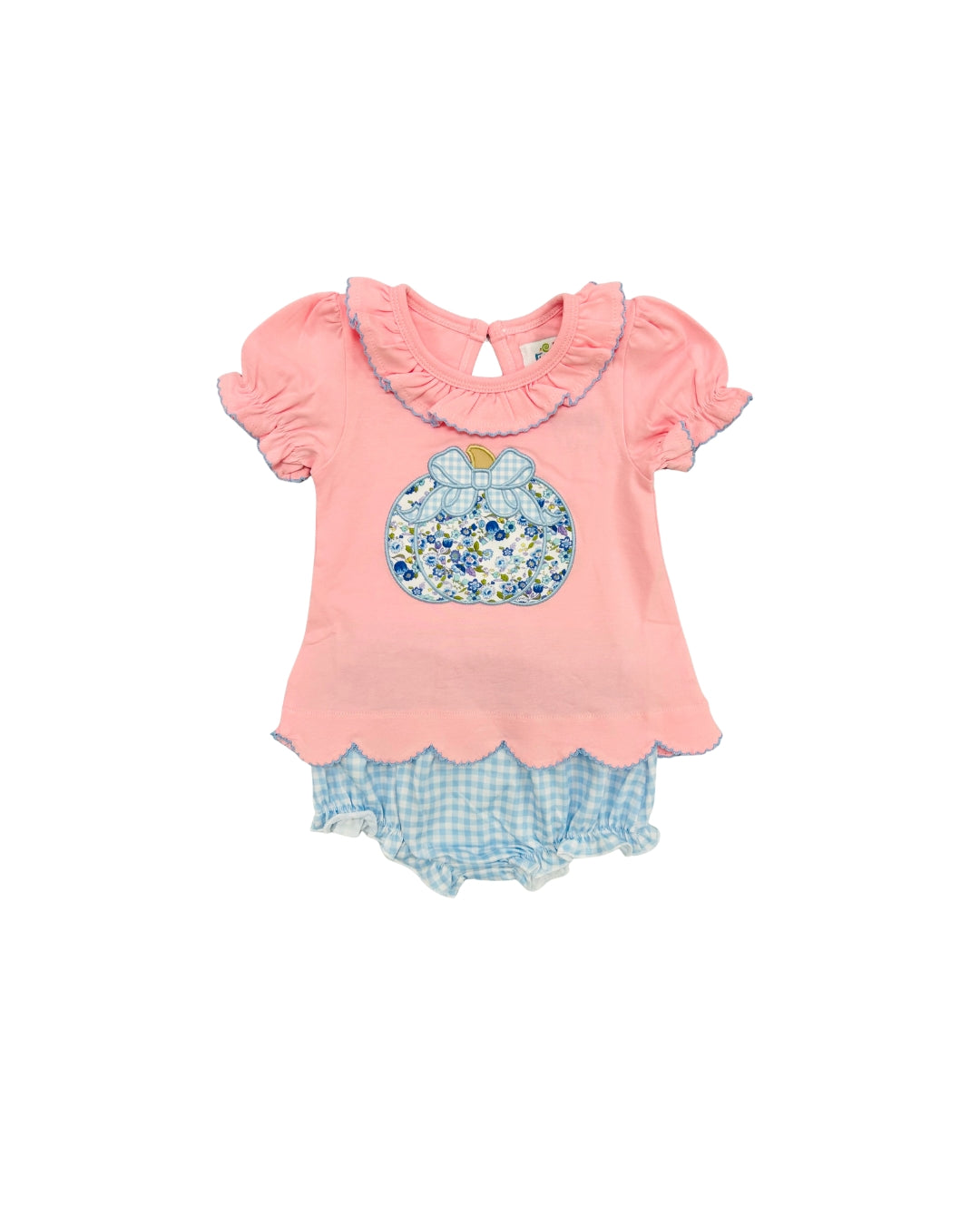 Funfetti  Kids Blue Floral Pumpkin Applique Bloomer Set