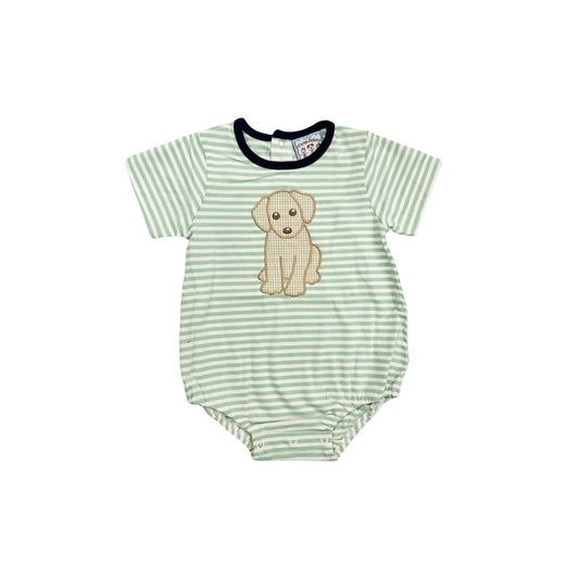 Three Sisters Green Stripe Dog Applique Bubble