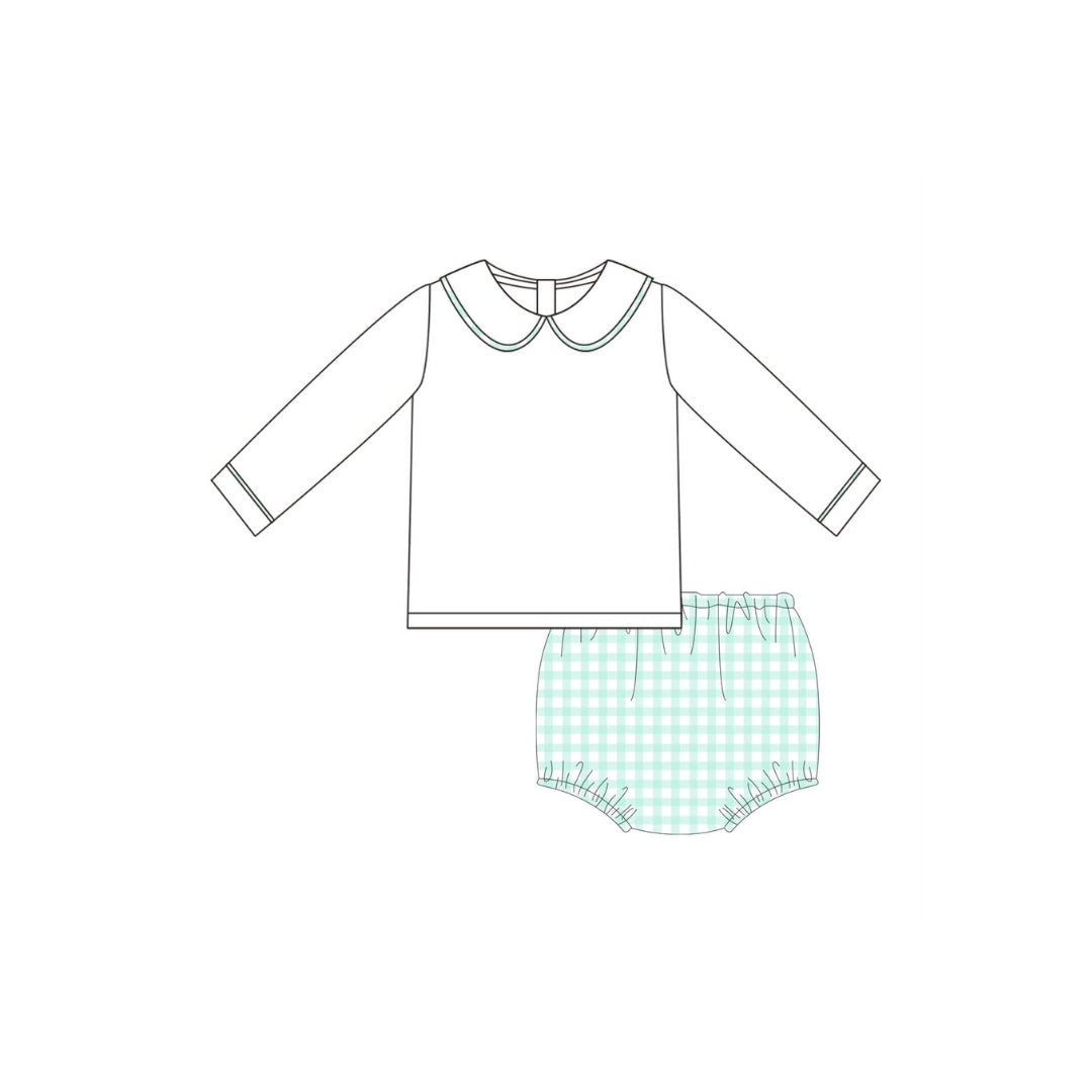 PRE ORDER - Funfetti Kids Peter Pan Collar/Seafoam Gingham Diaper Set