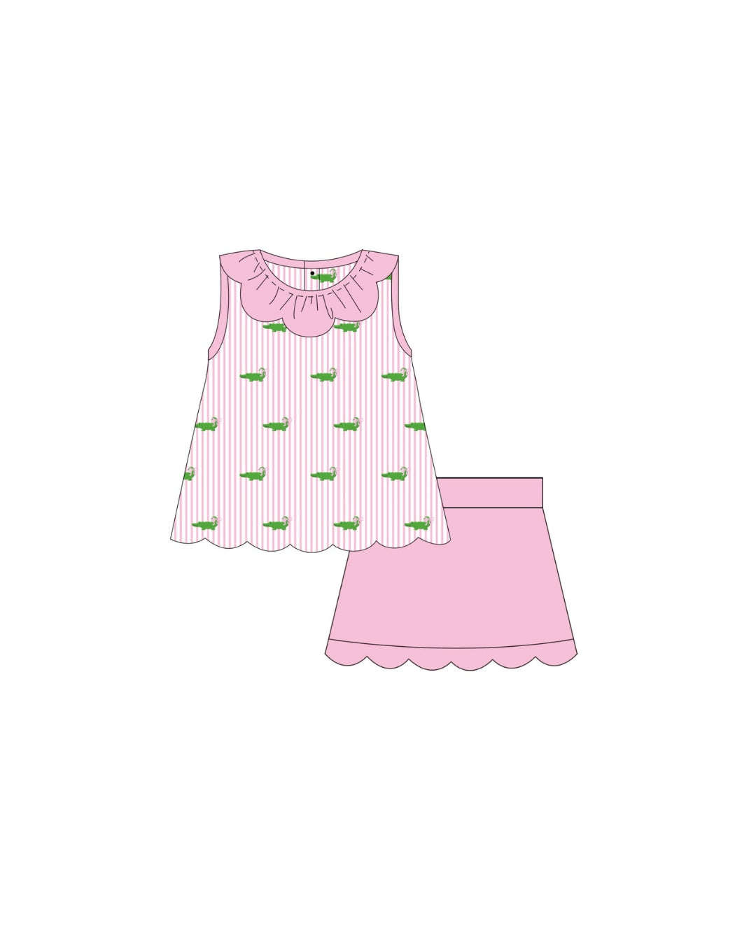 PRE ORDER - Hazel Blue Pink Seersucker Embroidered Gator Skort Set