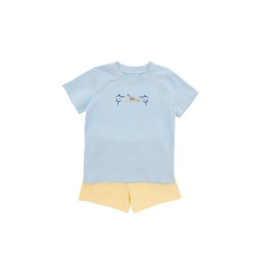 Itsy Bitsy Embroidered Fishing Boat Short Set