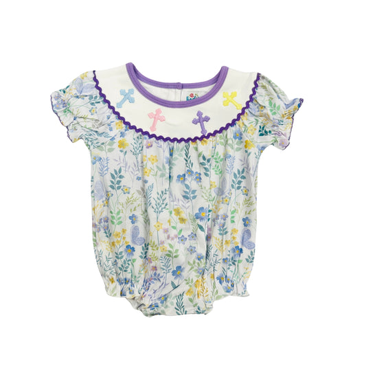 Funfetti Kids Knit Floral Embroidered Cross Bubble