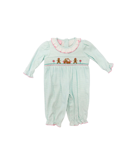 Petit Bebe Pima Hand Smocked Gingerbead Romper