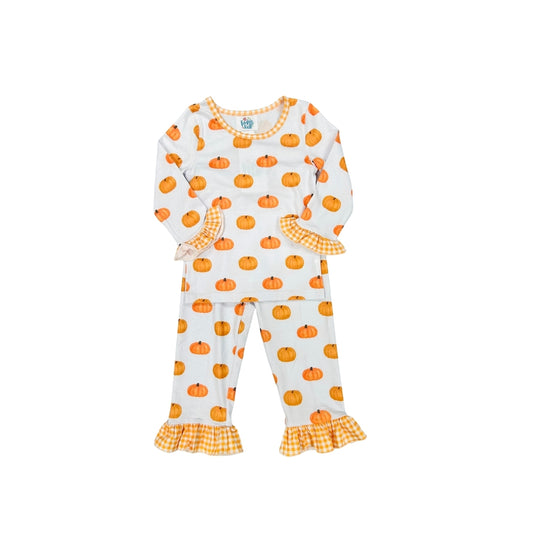 Funfetti Kids All Over Pumpkin/Gingham Ruffle Lounge Set