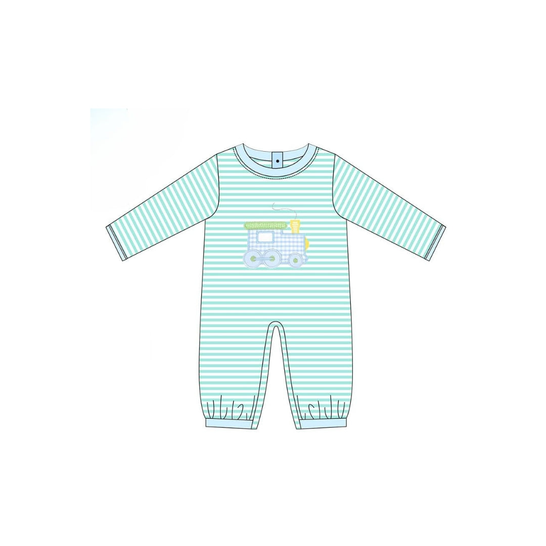 PRE ORDER - Funfetti Kids Train Applique Stripe Romper