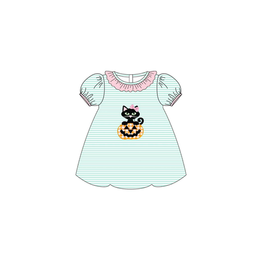 PRE ORDER - Funfetti Kids Black Cat/Pumpkin Applique Striped Dress