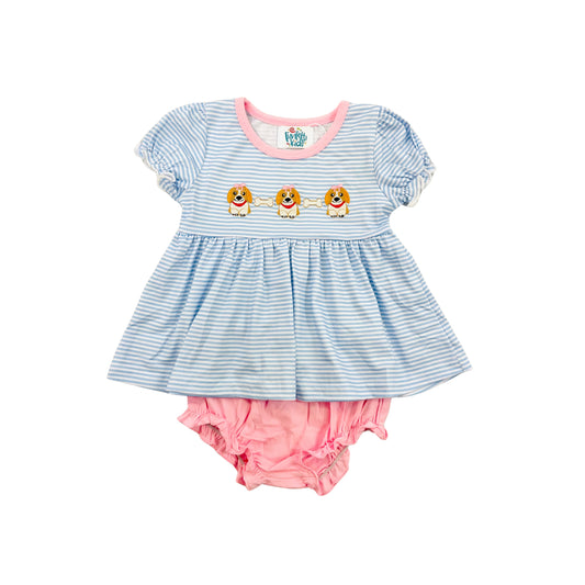 Funfetti Kids Girl Embroidered Puppy and Bones Bloomer Set