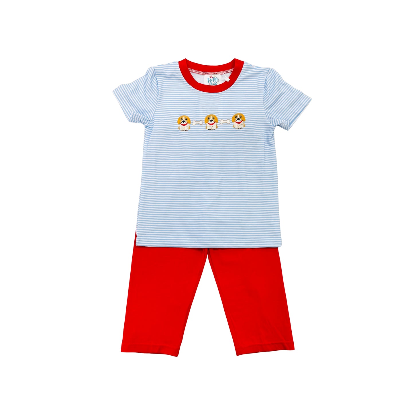 Funfetti Kids Boy Embroidered Puppies and Bones Pant Set