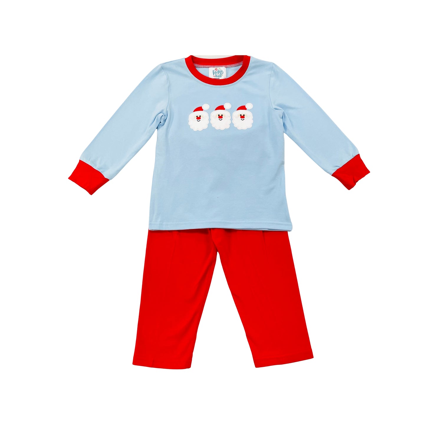 Funfetti Kids Blue Boy Santa Applique Pant Set