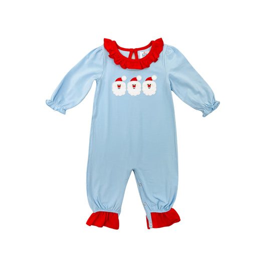 Funfetti Kids Blue Girl Santa Applique Ruffle Romper