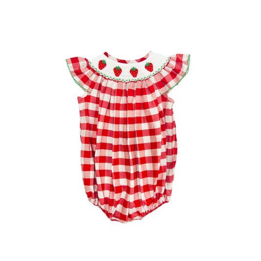 Elizabeth Ann Red Check/Smocked Strawberry Bubble