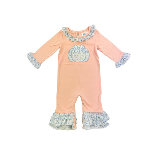 Funfetti Kids Girl Floral Ruffle Pumpkin Applique Romper