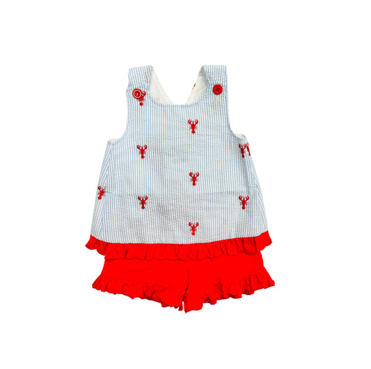 Funfetti Kids Seersucker Crawfish Ruffle Short Set