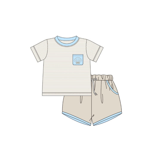 PRE ORDER - Funfetti Kids Tan Stripe Shell Embroidered Short Set