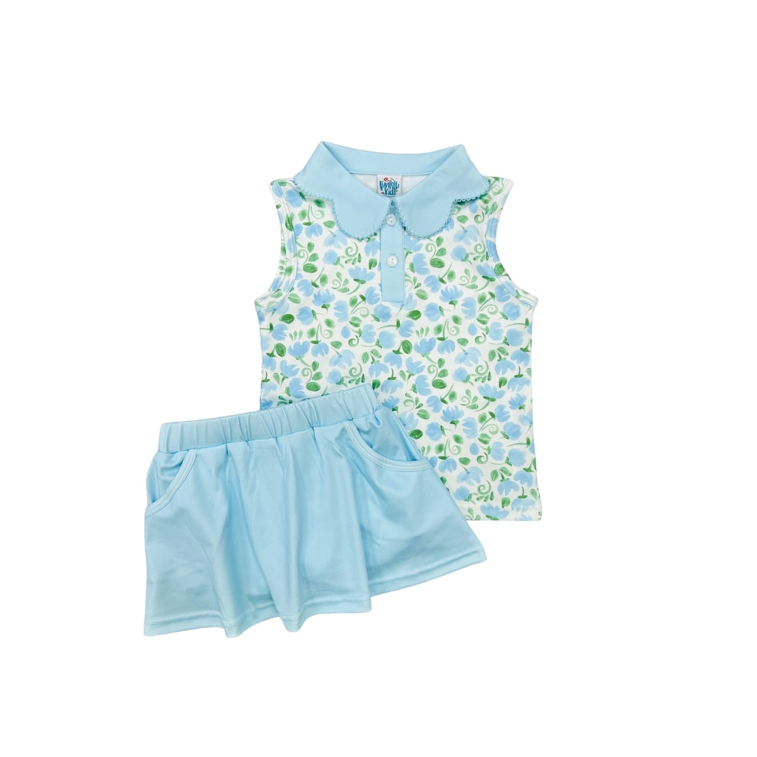 Funfetti Kids Blue Floral Active Skirt Set