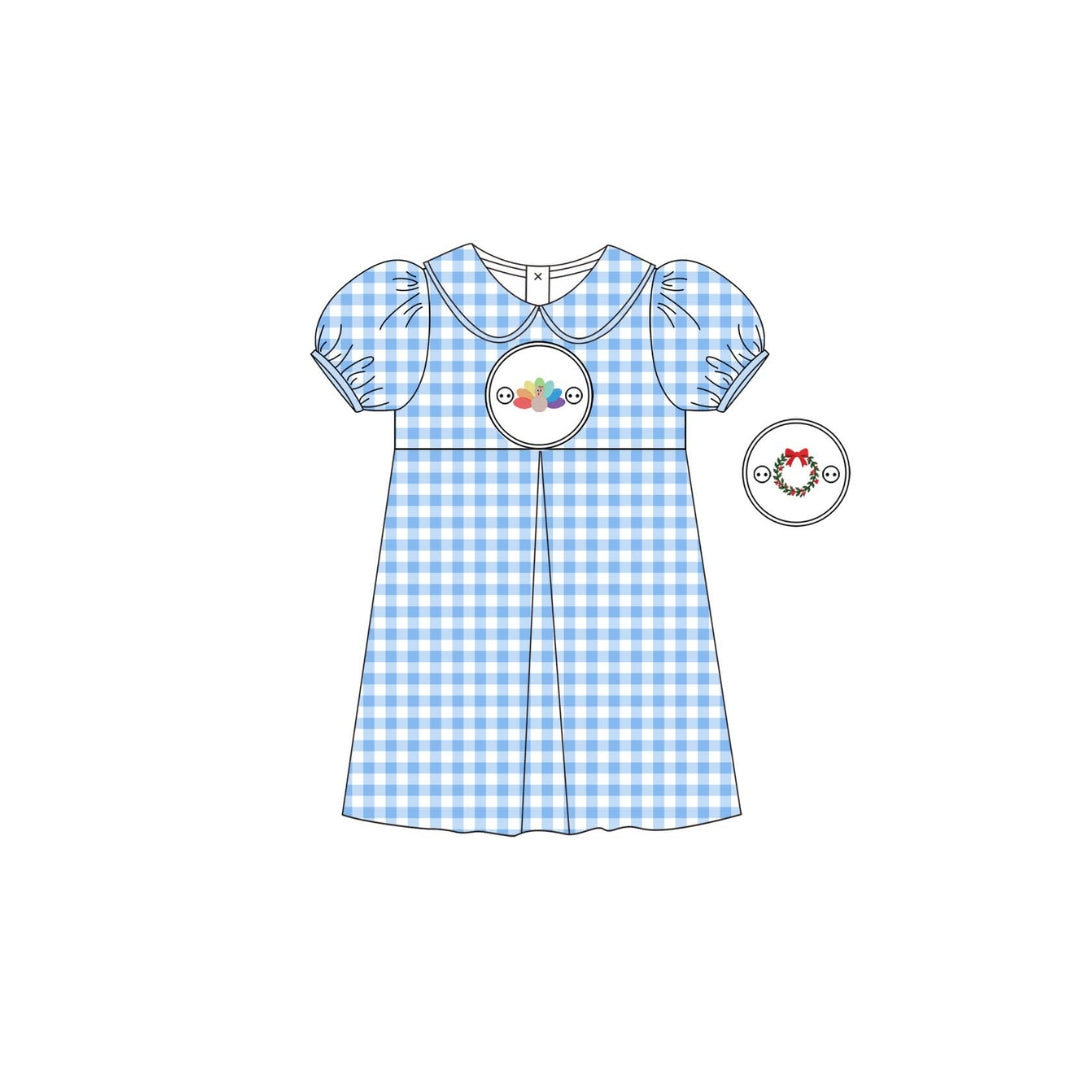 PRE ORDER - Funfetti Kids Gingham Dress with Holiday Embroidered Switch Plate
