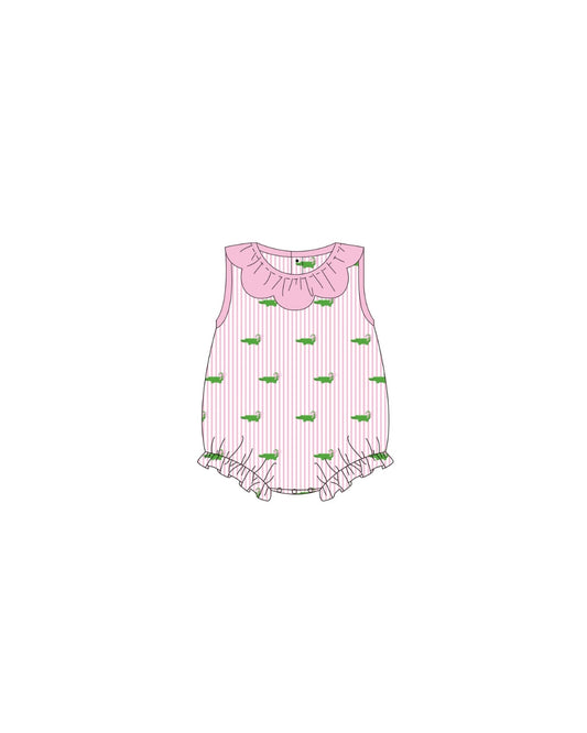 PRE ORDER - Hazel Blue Pink Seersucker Embroidered Gator Bubble