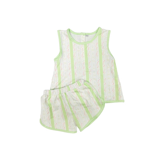 Just for Fun Threads Floral/Bow Short Set with Light Green Trim