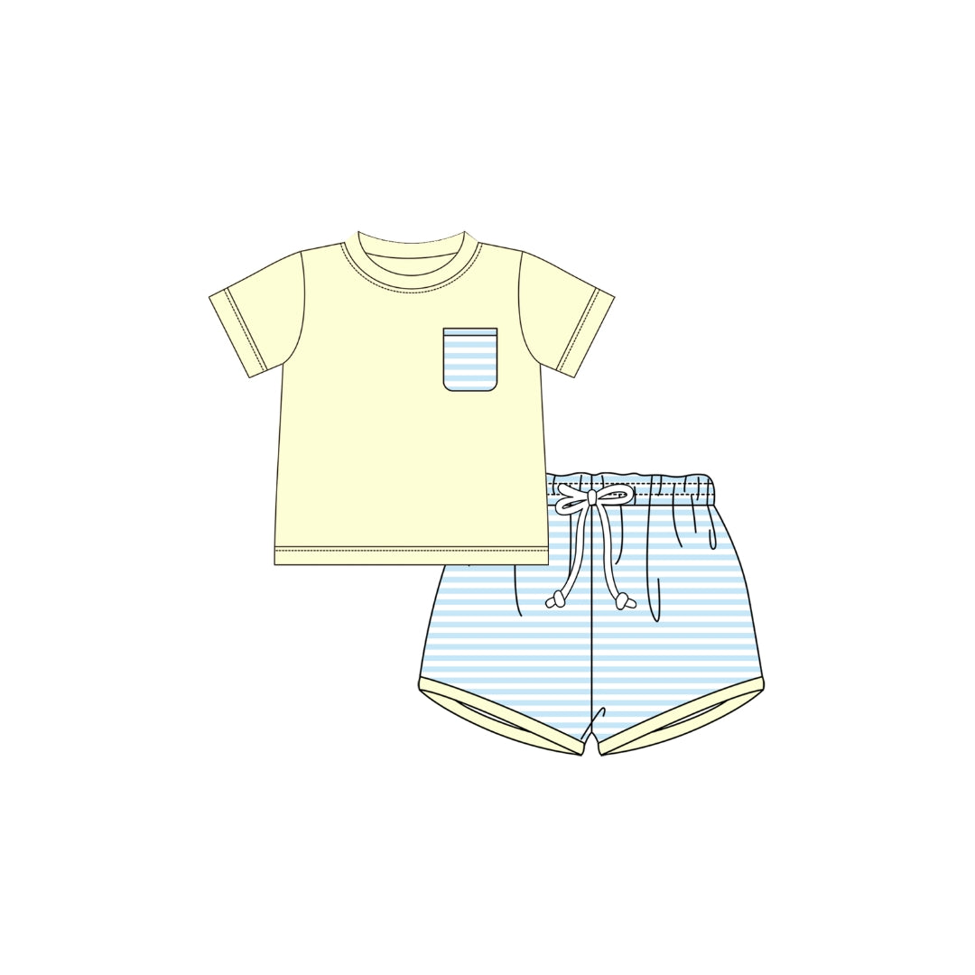 PRE ORDER - Funfetti Kids Blue/Yellow Stripe Short Set