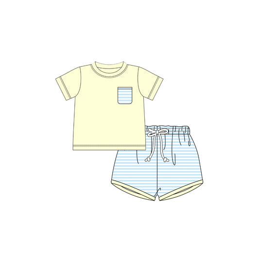 PRE ORDER - Funfetti Kids Blue/Yellow Stripe Short Set