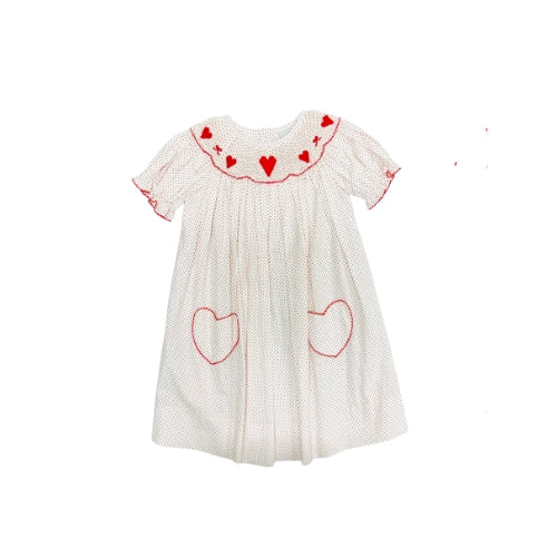 Delaney Girl Red Polka Dot Smocked Heart Dress