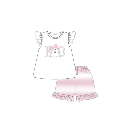 PRE ORDER - Funfetti Kids Boo Ghost with Bow Ruffle Short Set