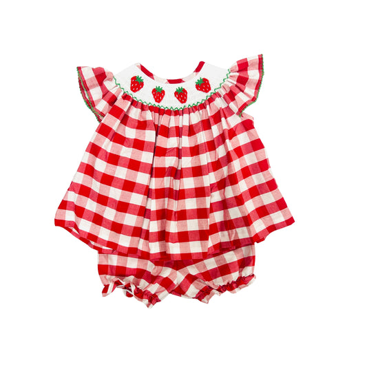 Elizabeth Ann Red Check/Smocked Strawberry Bloomer Set