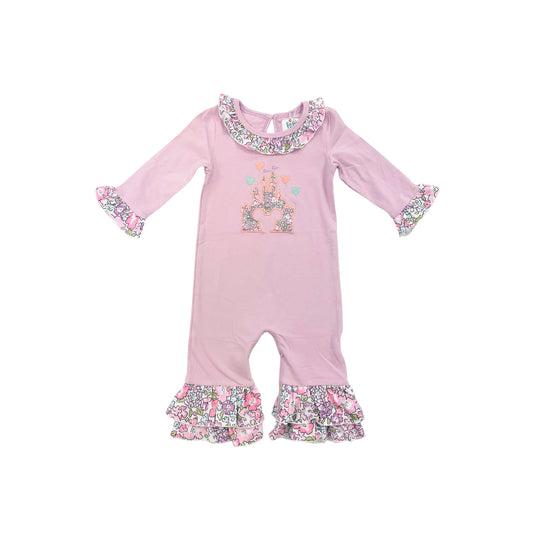 Funfetti Kids Girl Floral Ruffle Applique Castle Romper