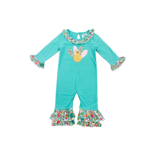 Funfetti Kids Girl Floral Ruffle Turkey Applique Romper