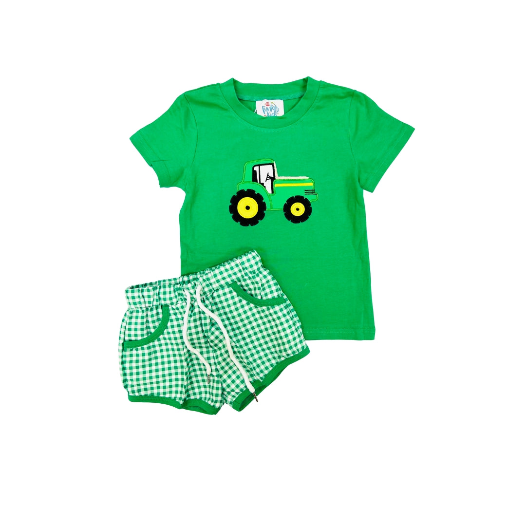 Funfetti Kids Tractor Applique Short Set