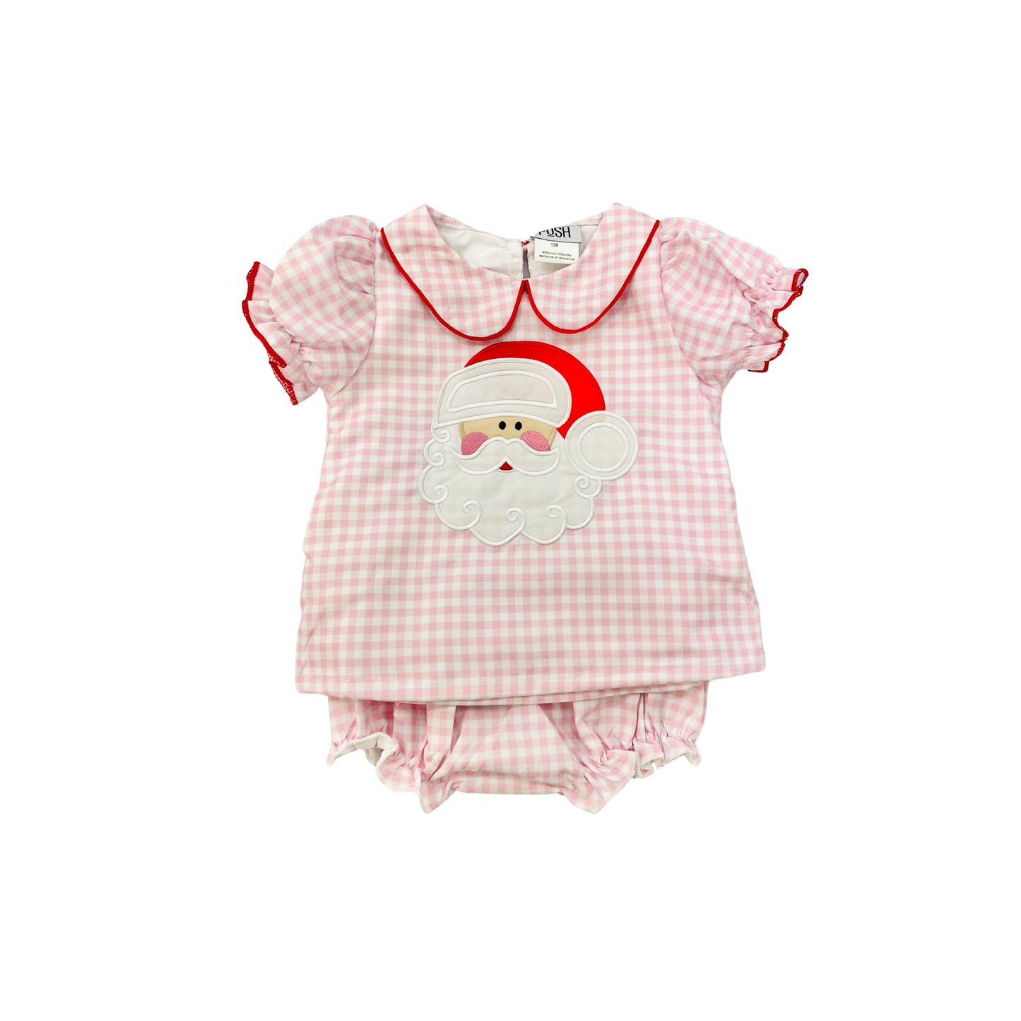 Posh Girl Santa Applique Pink Check Bloomer Set