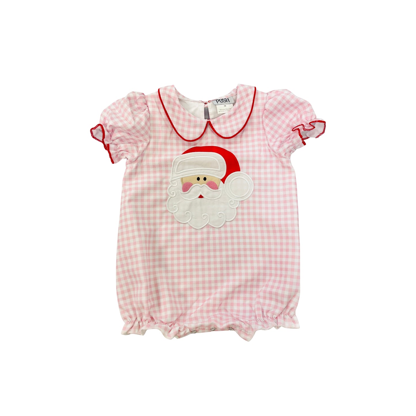 POSH Girl Santa Applique Pink Check Bubble