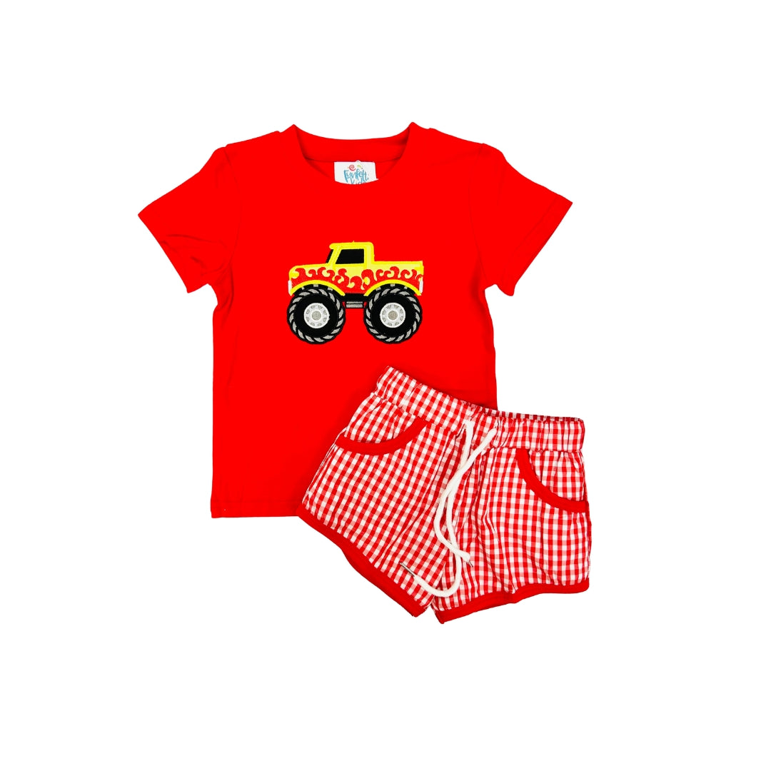 Funfetti Kids Monster Truck Applique Short Set