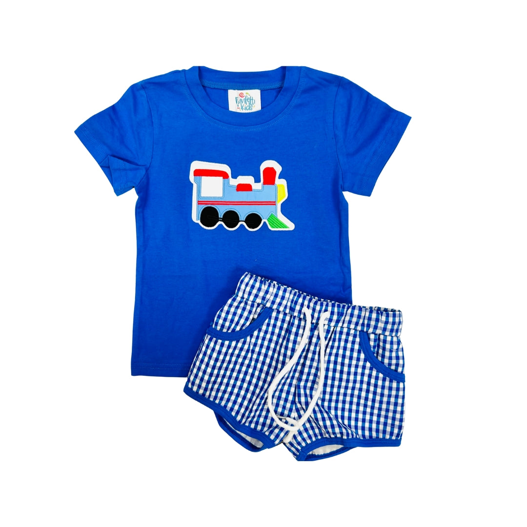 Funfetti Kids Train Applique Short Set