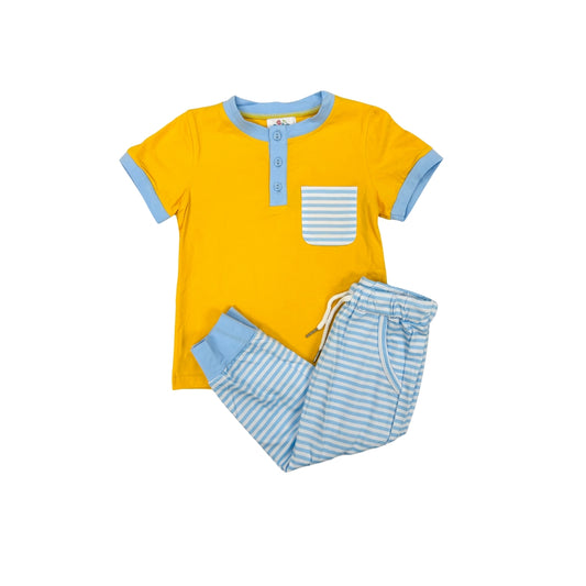 Funfetti Kids Yellow/Blue Striped Jogger Set
