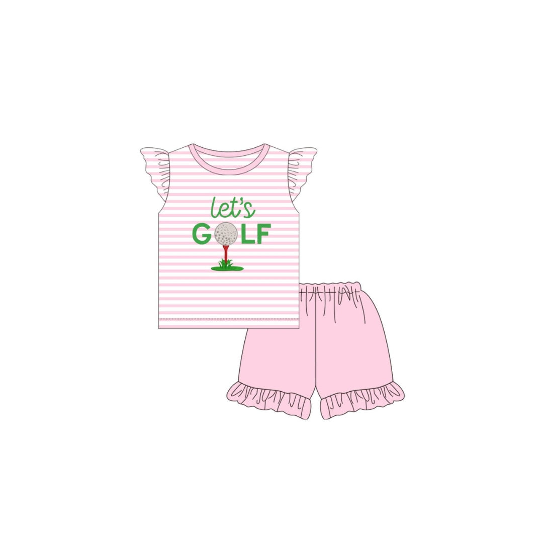 PRE ORDER - Funfetti Kids Pink Stripe Let's Golf Ruffle Short Set