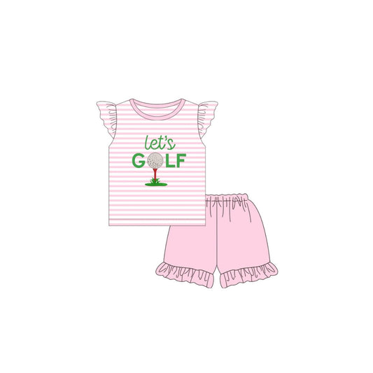 PRE ORDER - Funfetti Kids Pink Stripe Let's Golf Ruffle Short Set