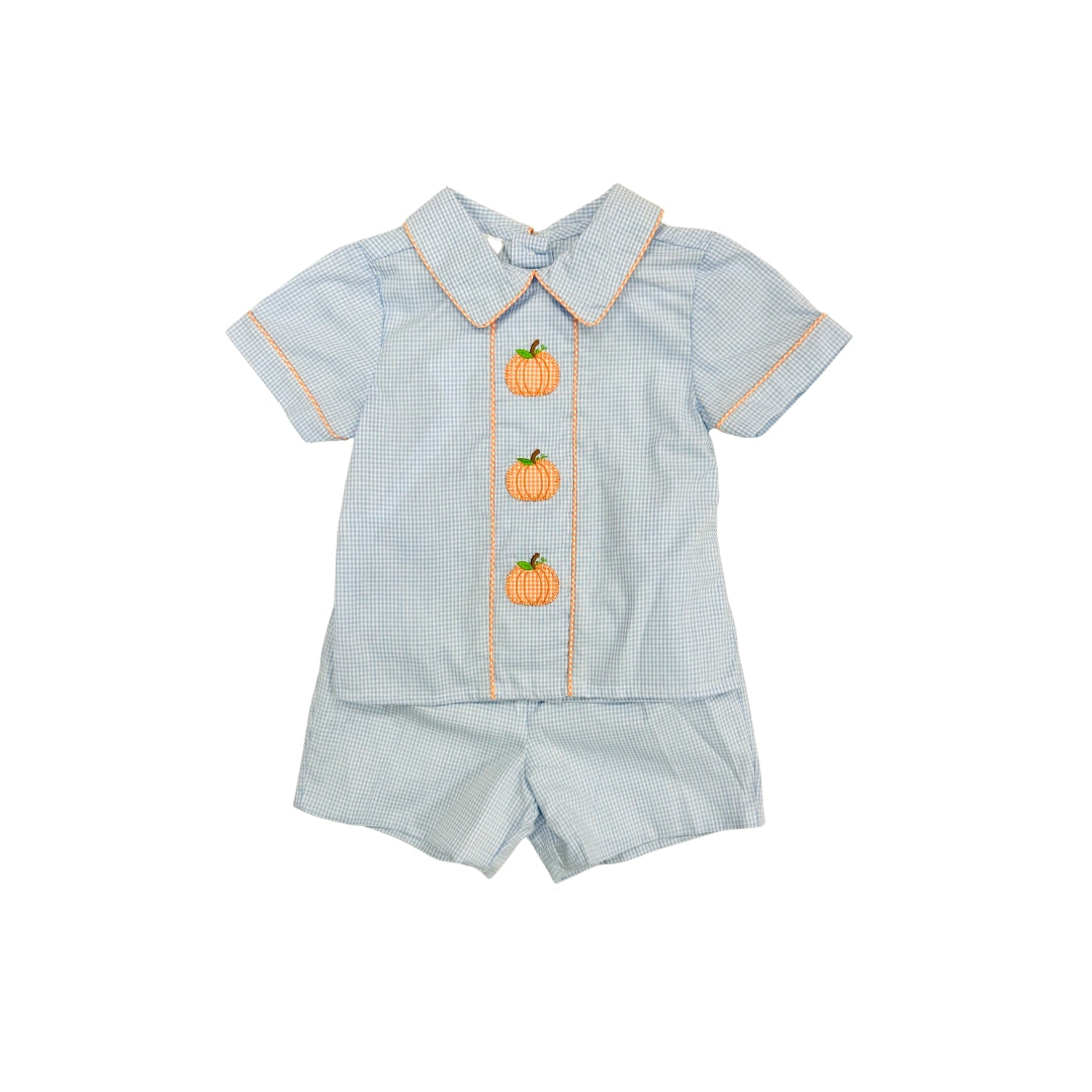 Baby Blessings Boys Blue Embroidered Pumpkin Short Set