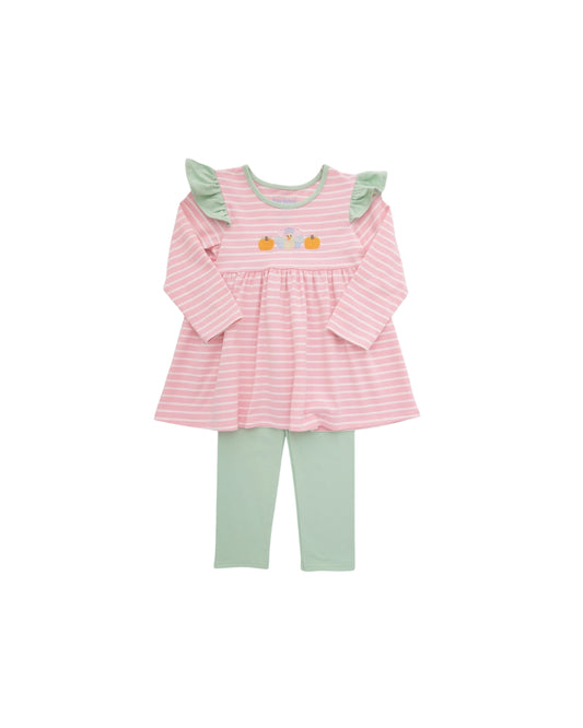 Itsy Bitsy Pink Turkey/Pumpkin Embroidered Legging Set
