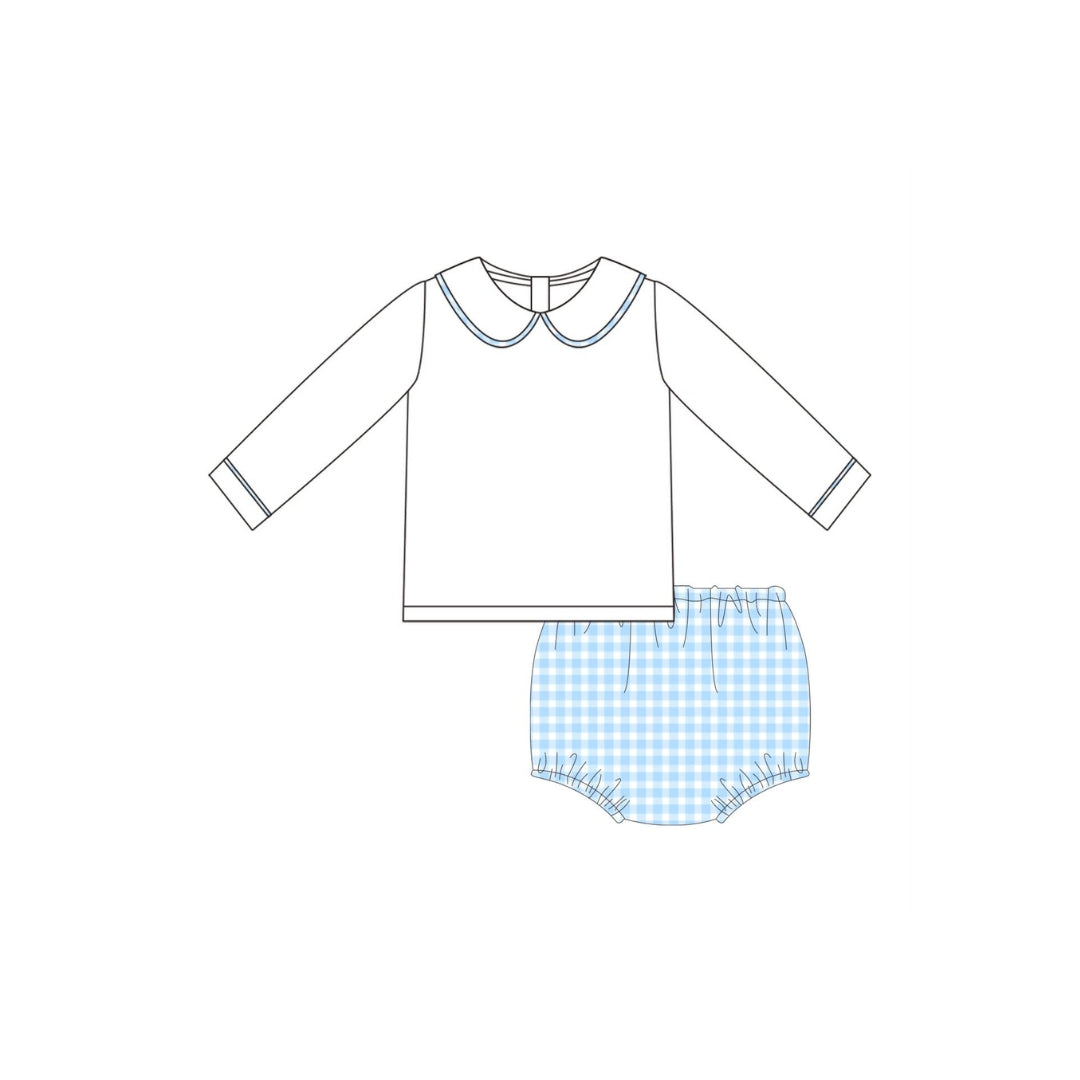 PRE ORDER - Funfetti Kids Peter Pan Collar/Blue Gingham Diaper Set