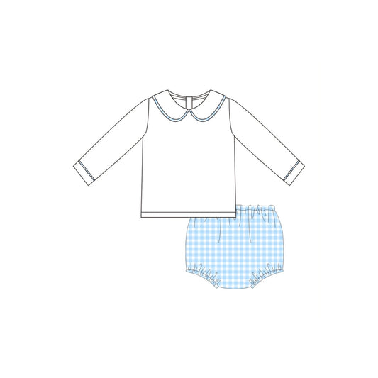 PRE ORDER - Funfetti Kids Peter Pan Collar/Blue Gingham Diaper Set