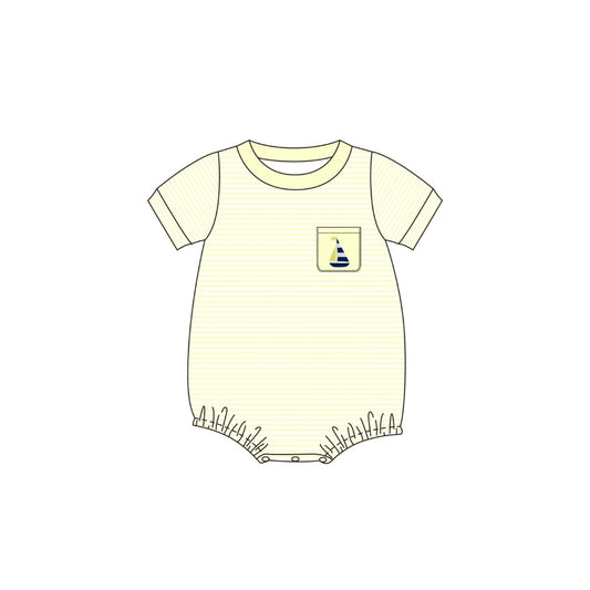 PRE ORDER - Funfetti Kids Yellow Stripe Sailboat Embroidered Bubble