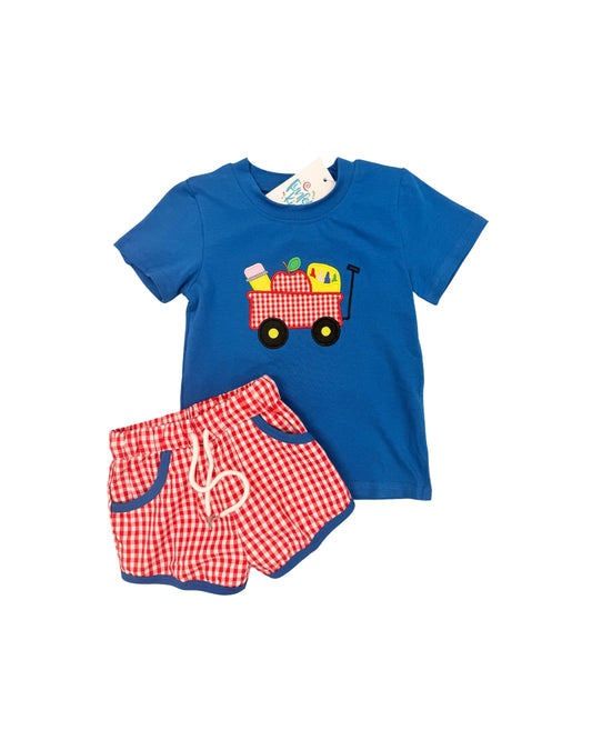 Funfetti Kids Back to School Wagon Applique Short Set