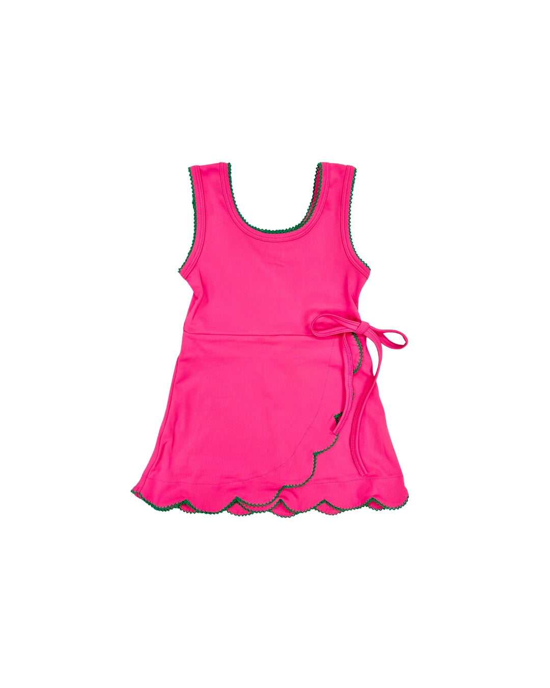 Funfetti Kids Hot Pink Active Dress with Scallop Detail and Green Trim