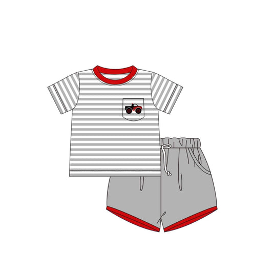 PRE ORDER - Funfetti Kids Grey Stripe Monster Truck Short Set