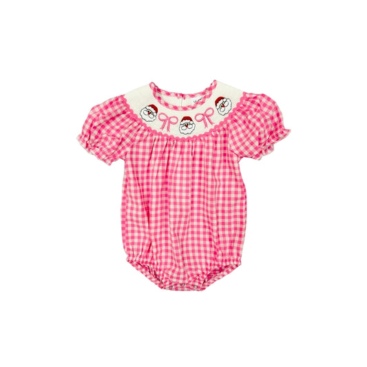 Pink Check Embroidered Santa/Bow Bubble