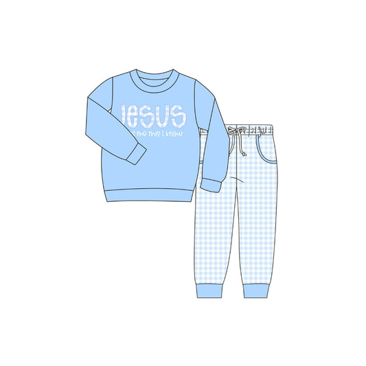 PRE ORDER - Funfetti Kids Jesus Loves Me This I Know Gingham Jogger Set