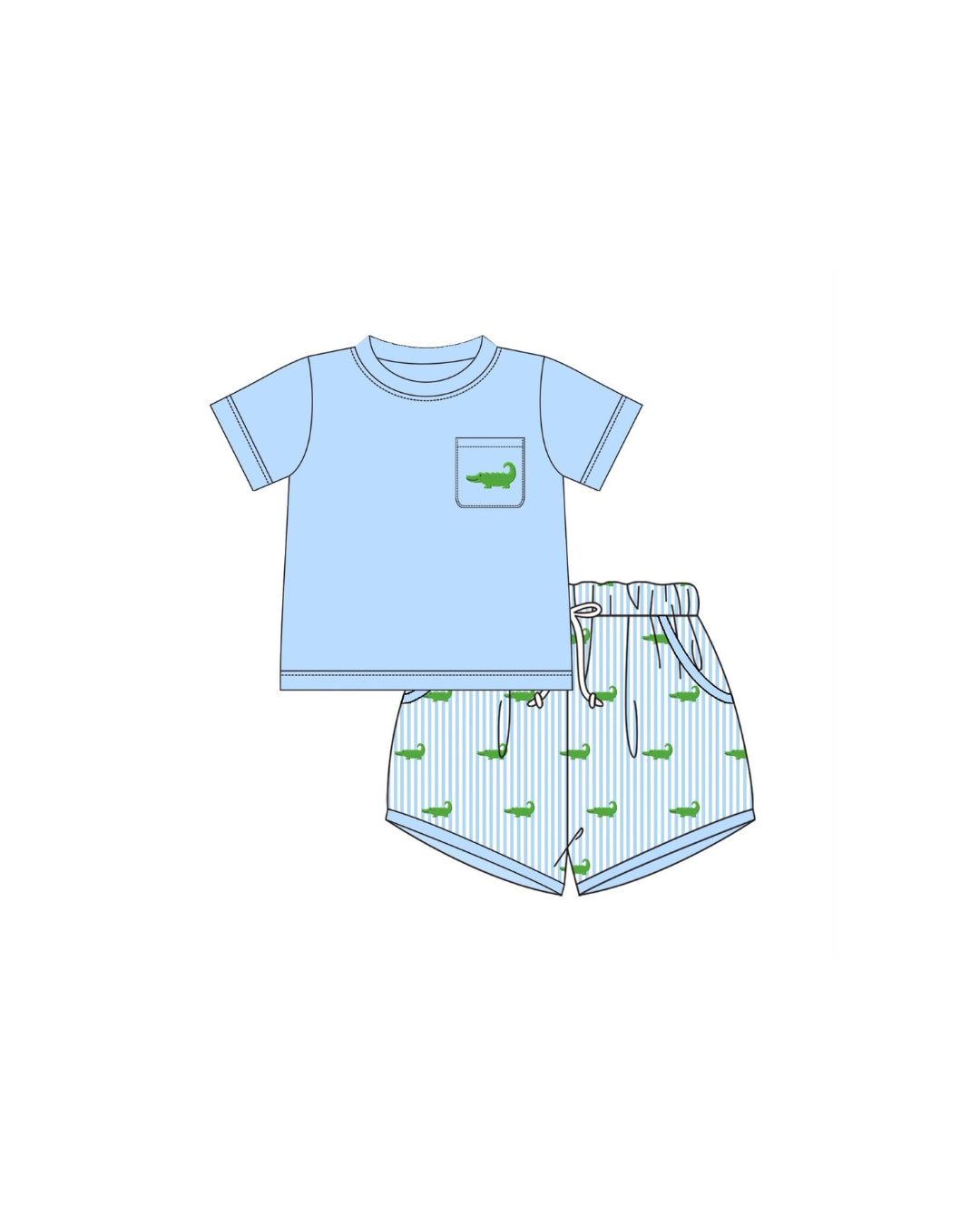 PRE ORDER - Hazel Blue Blue Seersucker Embroidered Gator Short Set