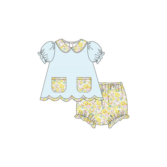 PRE ORDER - Funfetti Kids Floral/Stripe Knit Bloomer Set
